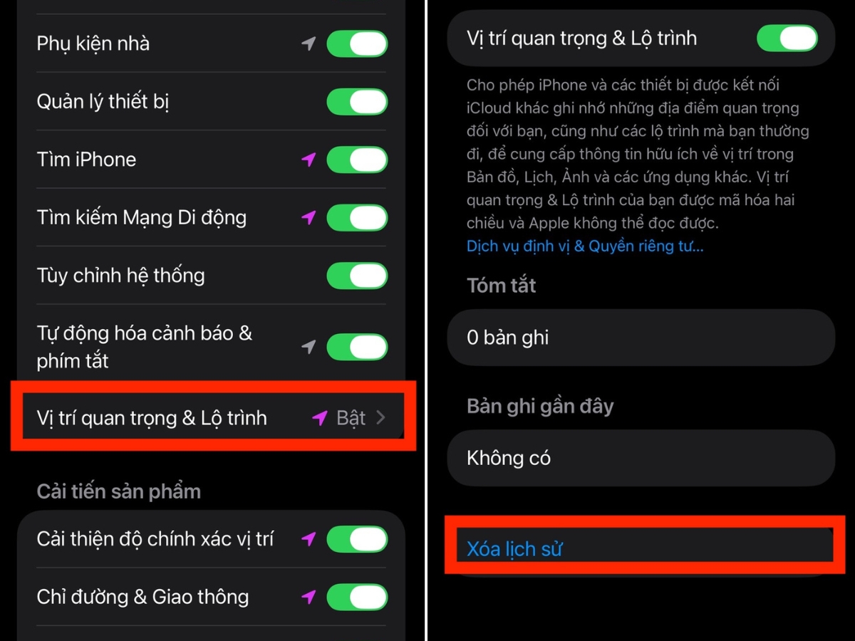 Nhấn X&oacute;a lịch sử