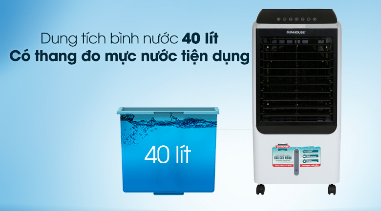 Quạt điều hòa Sunhouse SHD7727 150W có dung tích bình chứa nước lớn tới 40 lít