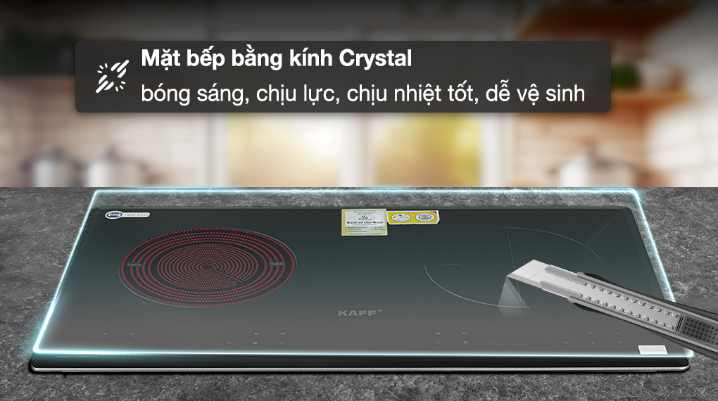 Bếp từ hồng ngoại lắp âm KAFF KF-073IC Bếp từ hồng ngoại lắp âm KAFF KF-073IC có mặt bếp kính Crystal bóng sáng với khả năng chịu lực, chịu nhiệt tốt