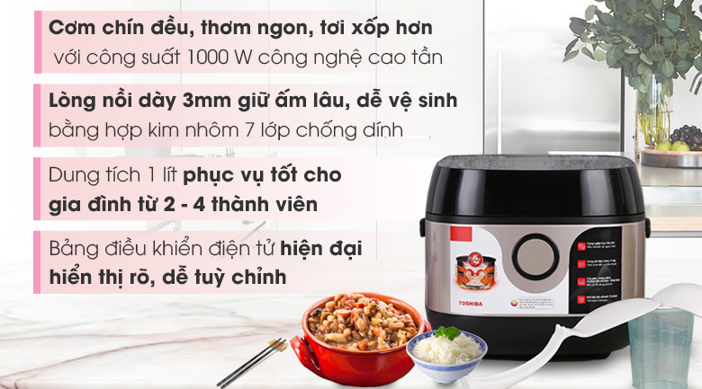 Nồi cơm cao tần Toshiba RC-10IX1PV nấu cơm ngon, làm nóng trực tiếp không cần mâm nhiệt nhờ cảm ứng từ
