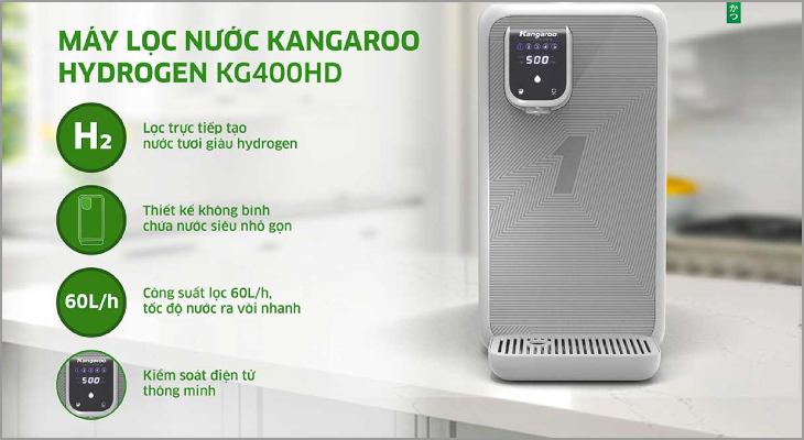 Máy lọc nước RO Hydrogen Kangaroo KG400HD 5 lõi cung cấp nước sạch mà còn bổ sung khoáng chất và Hydrogen có lợi cho sức khỏe