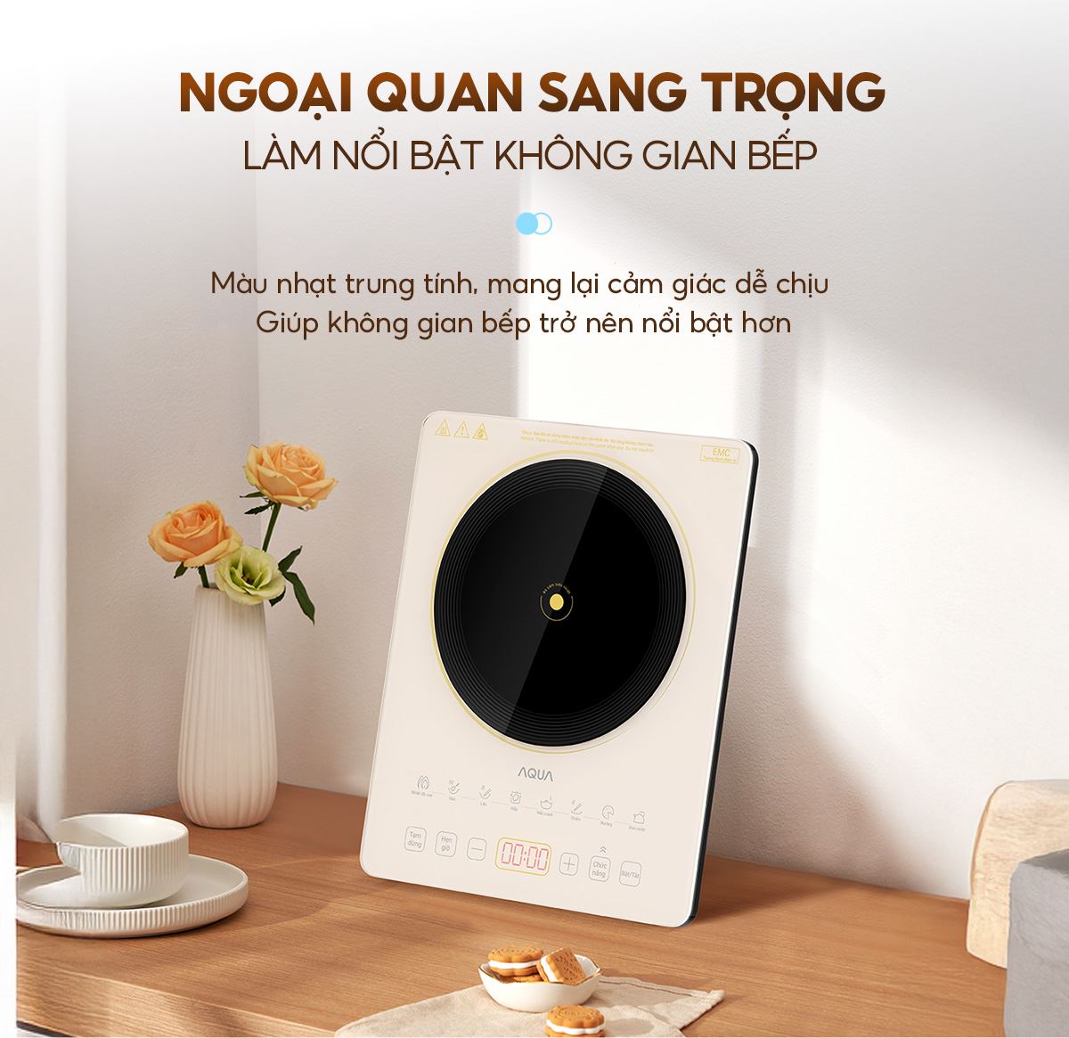Bếp từ đơn AQUA AQS-ICT2201R(C)-VN kiểu dáng hiện đại, sang trọng