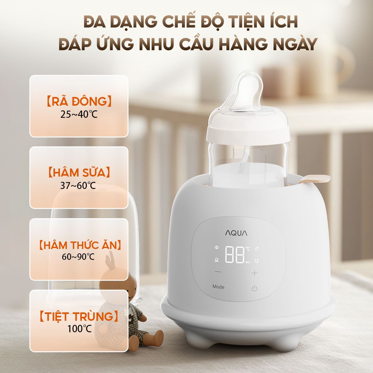 Máy hâm sữa AQUA AQS-WS21T đa dạng tính năng hỗ trợ bố mẹ chăm sóc bé yêu tiện lợi hơn