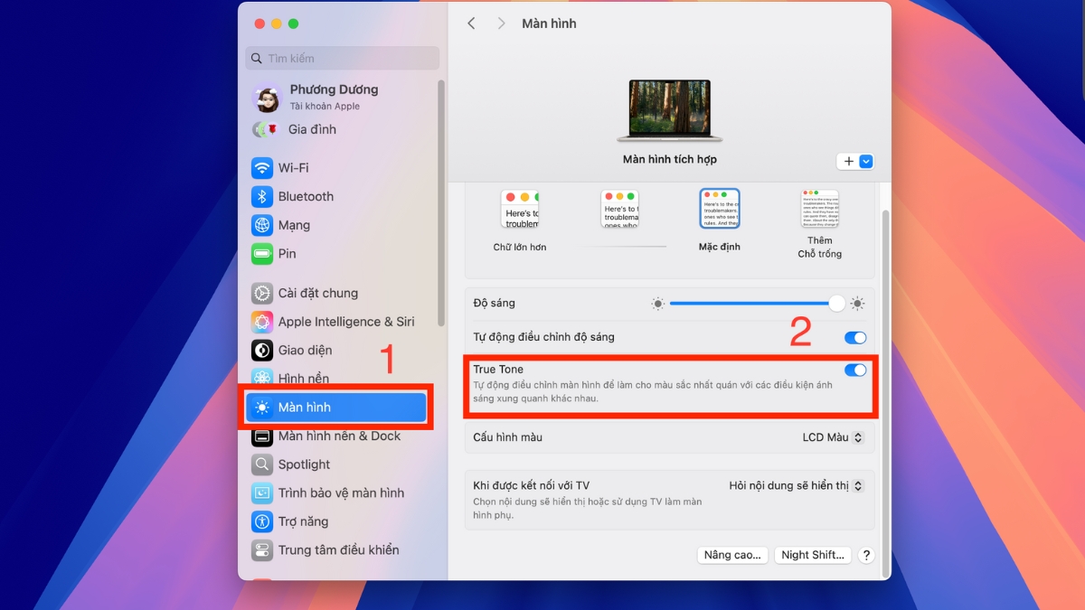 Bật/tắt &ocirc; vu&ocirc;ng True Tone