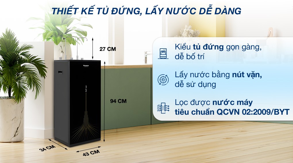 Máy lọc nước RO nóng nguội lạnh Hydrogen Kangaroo KG10A13 10 lõi có thiết kế sang trọng