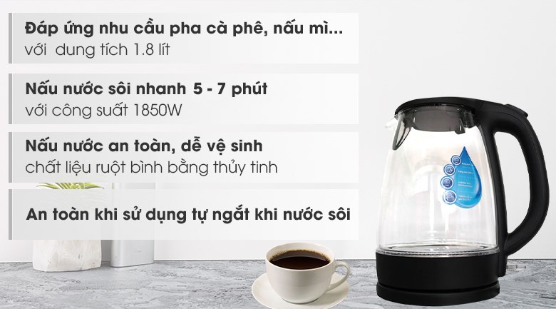 Bình đun siêu tốc Midea 1.8 lít MK-18GC kết hợp hài hòa giữa kiểu dáng và màu sắc mang đến một nét sang trọng và tinh tế cho không gian sử dụng