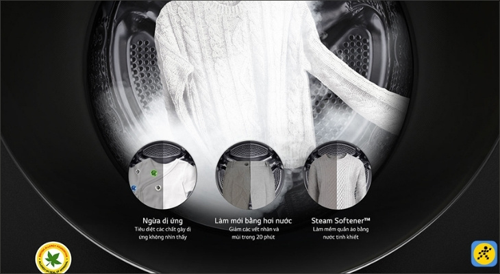 Công nghệ giặt hơi nước Steam được LG trang bị cho các dòng máy giặt cửa trước