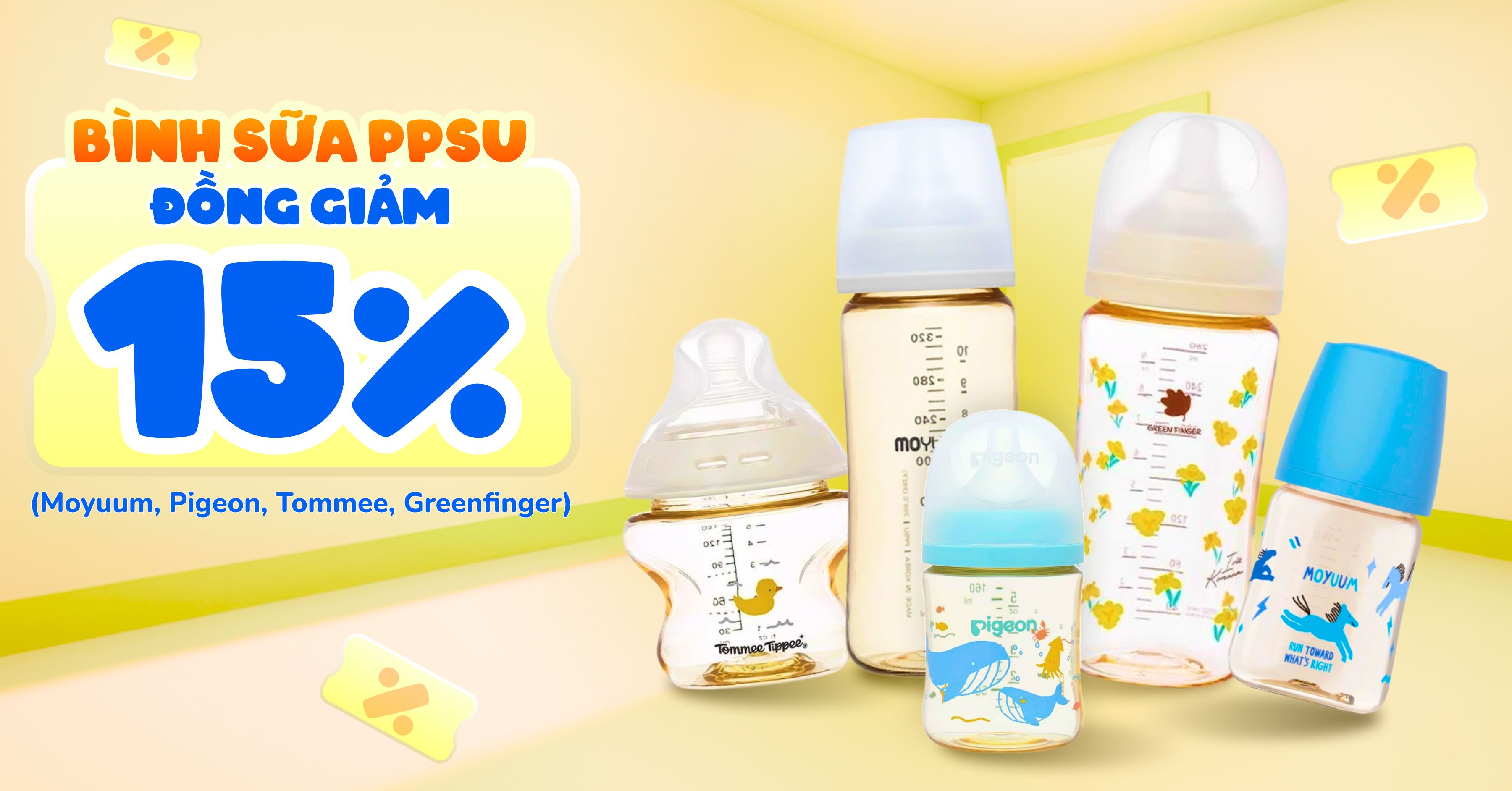(20/04 - 26/04) Bình sữa PPSU đồng giảm 15% (Moyuum, Pigeon, Tommee, Greenfinger)
