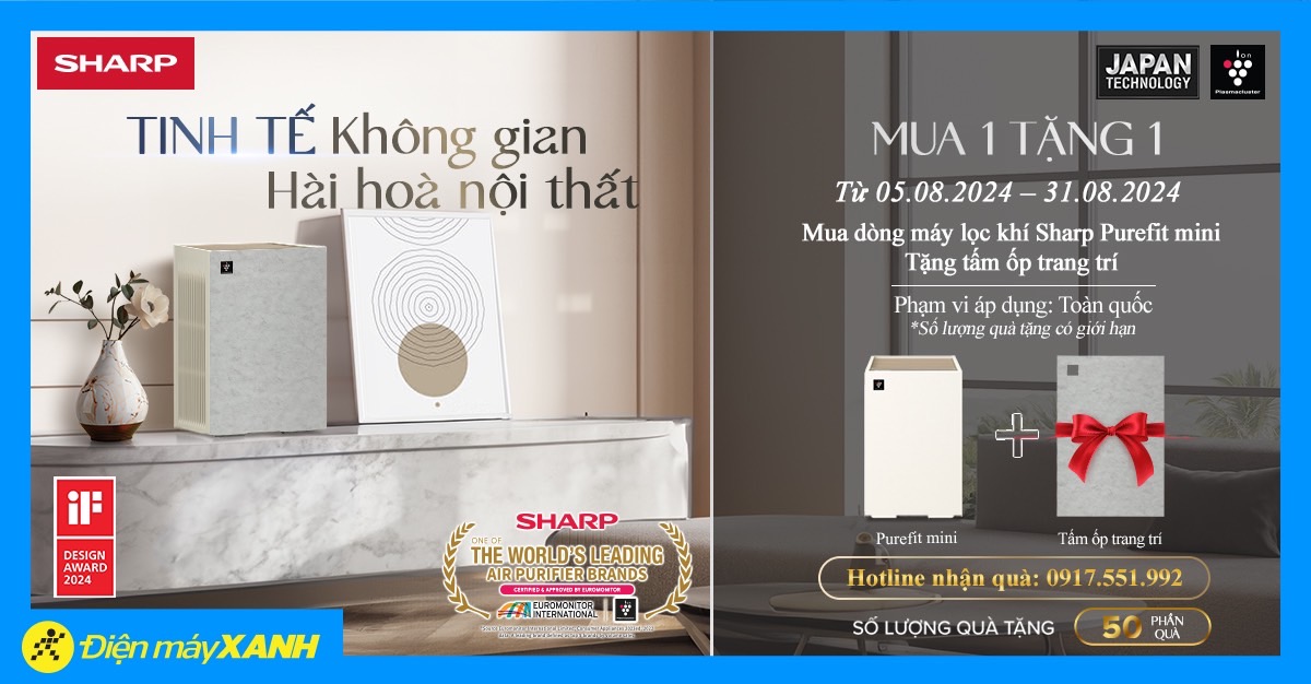 Săn ngay 50 suất tặng tấm ốp trang trí khi mua máy lọc không khí Sharp FP-S40V-W