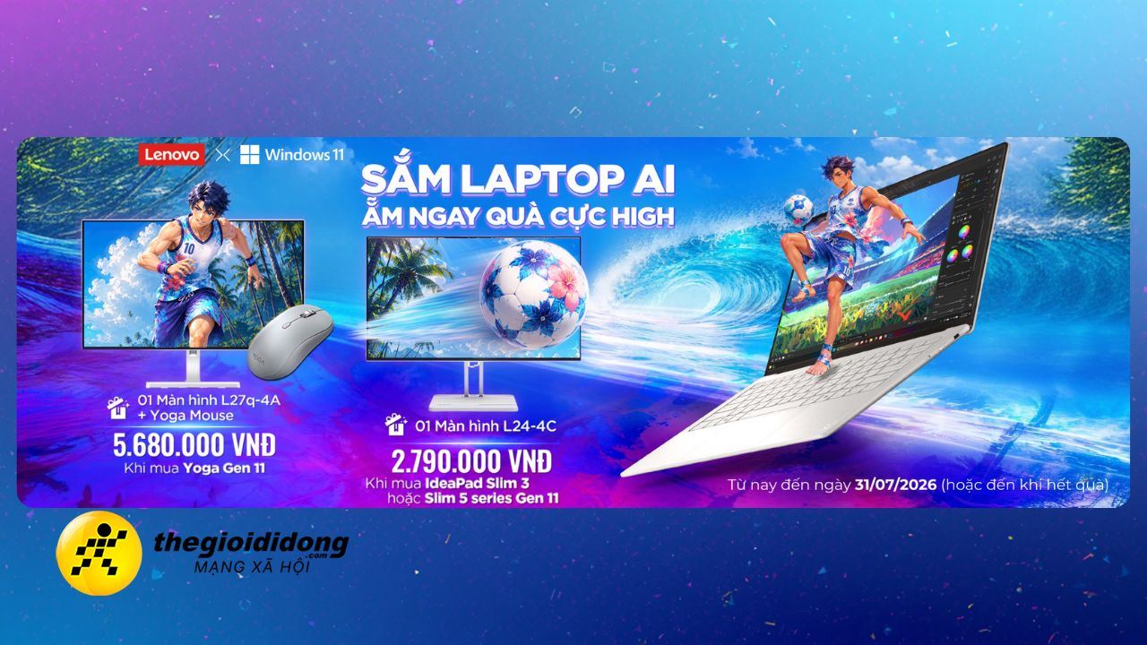 Sắm laptop AI  - Ẵm ngay quà cực 'high': Tặng màn hình Lenovo trị giá đến 4.99 triệu, chuột Lenovo silent