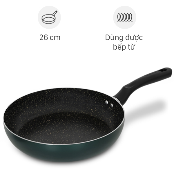 Chảo nhôm chống dính vân đá đáy từ 26 cm Sunhouse Eco SHM26X