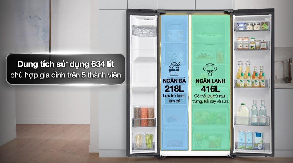 Tủ lạnh Samsung Inverter 634 lít Side By Side RS80F65J2BSV - Dung tích tủ