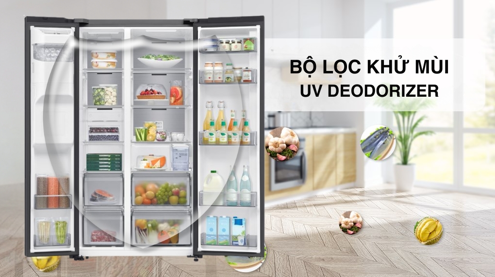 Tủ lạnh Samsung Inverter 615 lít Side By Side AI Home RS90F65D2FSV - Công nghệ kháng khuẩn - khử mùi