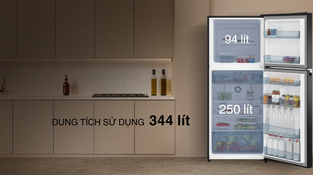 Tủ lạnh Hitachi Inverter 344 lít HRTN6379SUVN - Dung tích tủ Tủ lạnh Hitachi Inverter 344 lít HRTN6379SUVN - Dung tích tủ