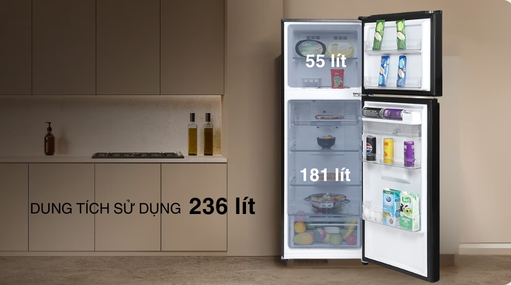 Tủ lạnh Aqua Inverter 236 lít AQR-T265FA(WFB) - Dung tích tủ