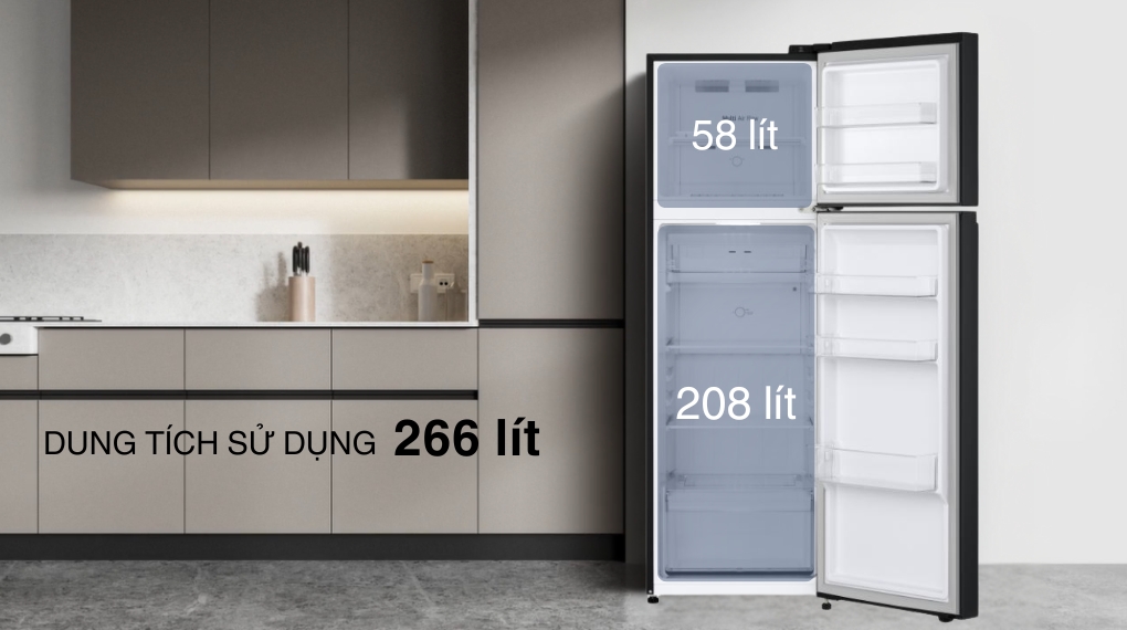 Tủ lạnh LG Inverter 266 lít LTB26BLM - Dung tích tủ Tủ lạnh LG Inverter 266 lít LTB26BLM - Dung tích tủ