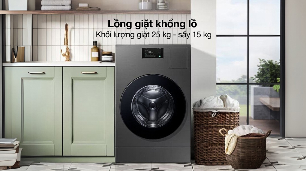 Khối lượng giặt sấy - Máy giặt sấy Samsung AI Combo Heatpump Inverter giặt 25 kg - sấy 15 kg WD25DB8995BZSV Khối lượng giặt sấy - Máy giặt sấy Samsung AI Combo Heatpump Inverter giặt 25 kg - sấy 15 kg WD25DB8995BZSV
