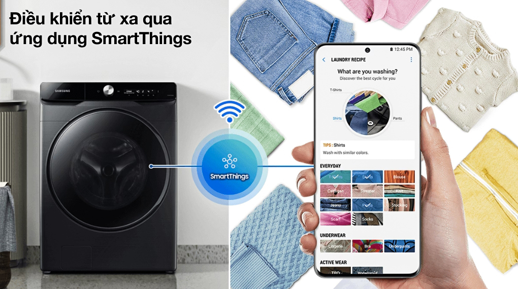 Ứng dụng SmartThings - Máy giặt Samsung AI EcoBubble Inverter 12 kg WW12CG604DLBSV