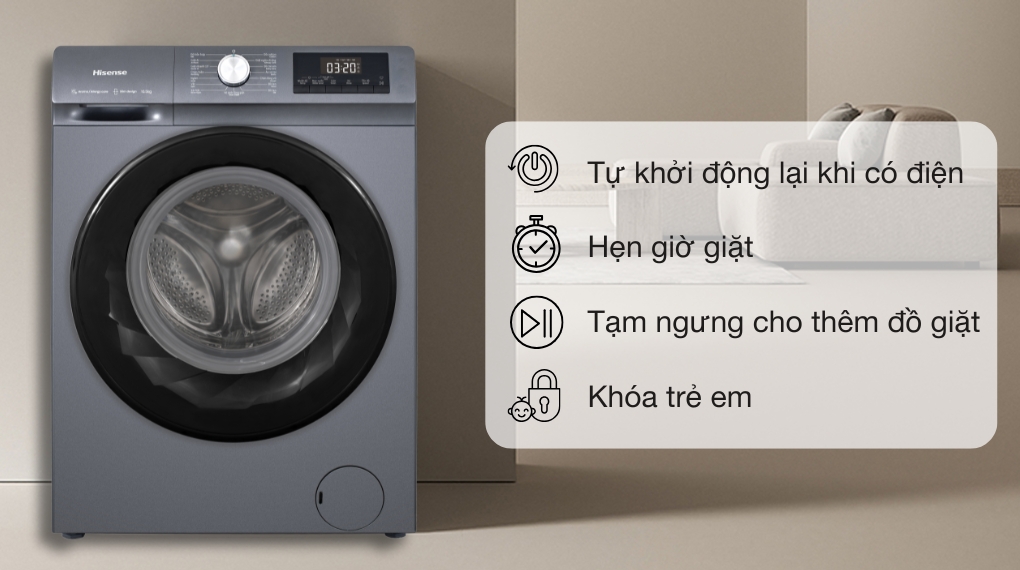 Máy giặt Hisense Inverter 10.5 kg WF105N1 - Tiện ích
