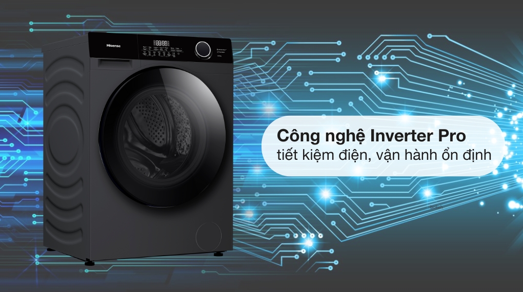 Máy giặt sấy Hisense Inverter giặt 10.5 kg - sấy 7 kg WD105M3 - Động cơ, công nghệ tiết kiệm điện