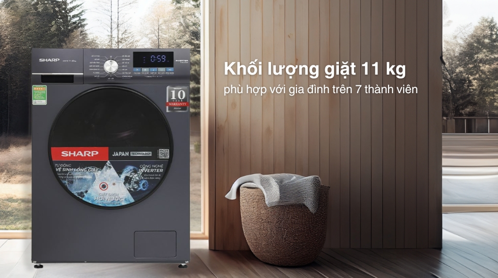 Máy giặt Sharp Inverter 11 kg ES-FM110CB-SB - Khối lượng giặt và chương trình