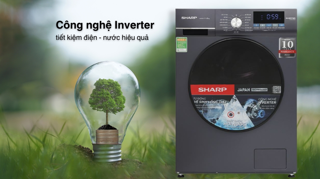 Máy giặt Sharp Inverter 11 kg ES-FM110CB-SB - Công nghệ tiết kiệm điện