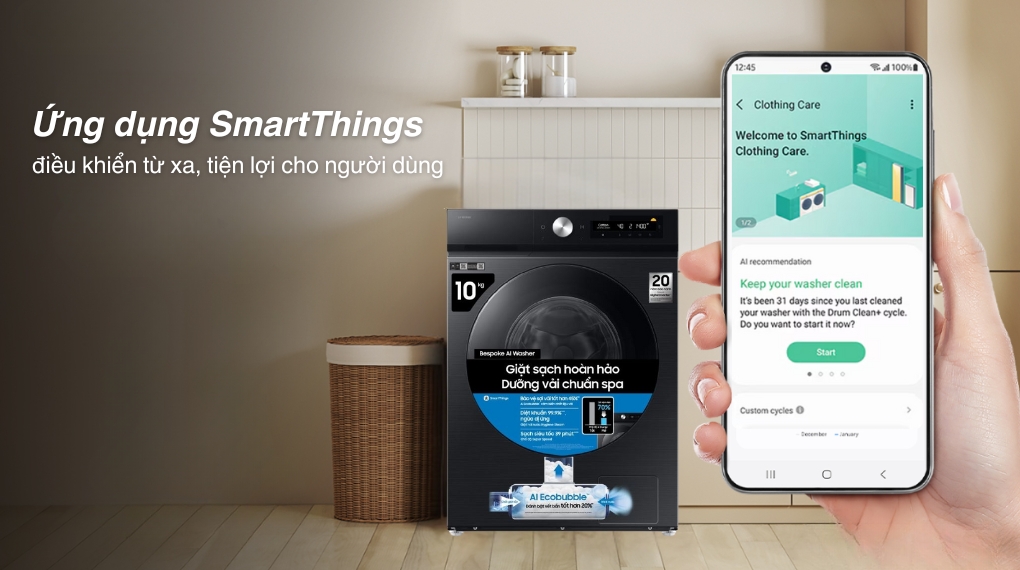 Máy giặt Samsung Bespoke AI EcoBubble Inverter 10 kg WW10DB7U34GBSV - Tiện ích