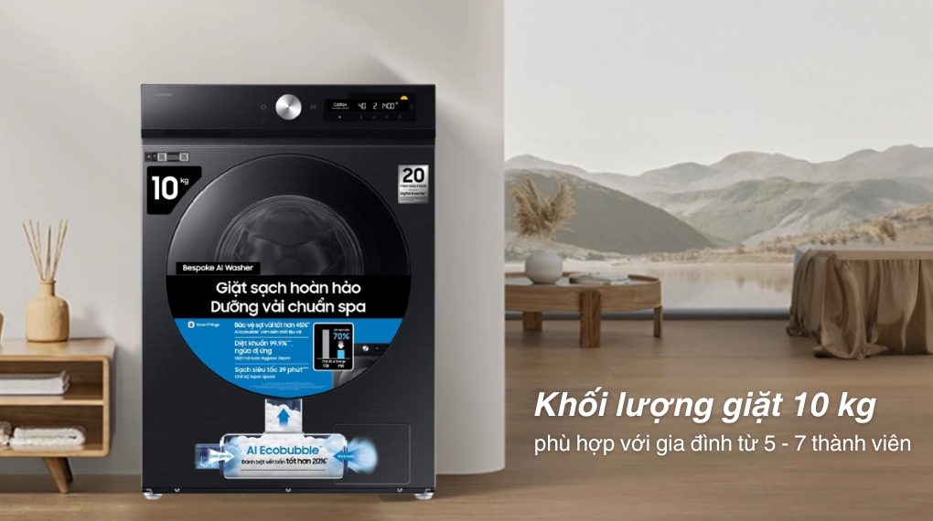 Máy giặt Samsung Bespoke AI EcoBubble Inverter 10 kg WW10DB7U34GBSV - Khối lượng giặt và chương trình