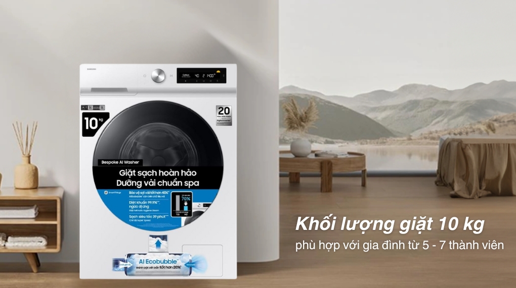 Máy giặt Samsung Bespoke AI EcoBubble Inverter 10 kg WW10DB7U34GWSV - Khối lượng giặt và chương trình