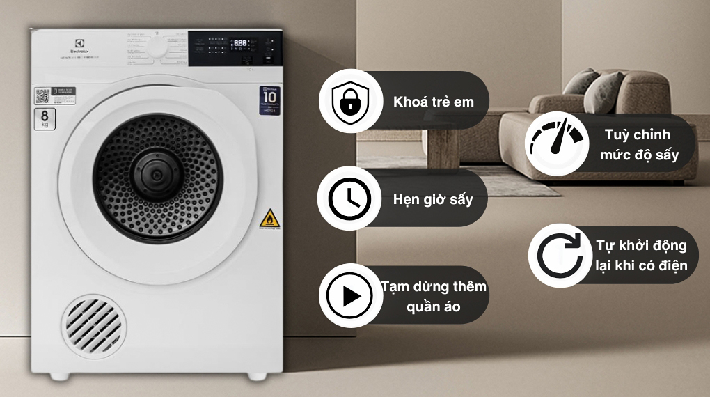 Tiện ích - Máy sấy thông hơi Electrolux UltimateCare 8 kg EDV804H3WC Tiện ích - Máy sấy thông hơi Electrolux UltimateCare 8 kg EDV804H3WC