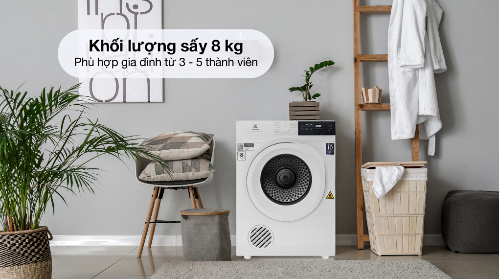 Khối lượng sấy - Máy sấy thông hơi Electrolux UltimateCare 8 kg EDV804H3WC Khối lượng sấy - Máy sấy thông hơi Electrolux UltimateCare 8 kg EDV804H3WC