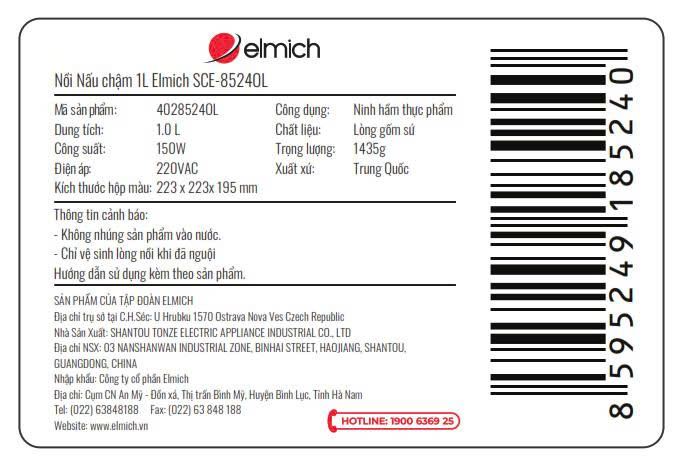 Nồi nấu chậm Elmich 1 lít SCE-8524OL Màu Trắng
