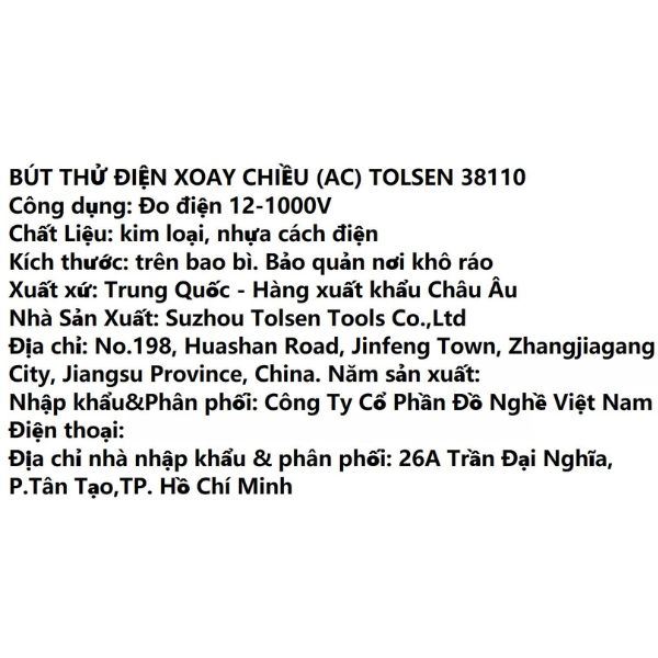 Bút thử điện 156 mm Tolsen 38110 Màu Đen - Vàng