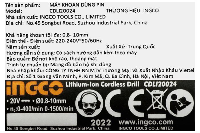 Máy khoan vặn vít pin Ingco CDLI20024 20V Màu Đen - Vàng