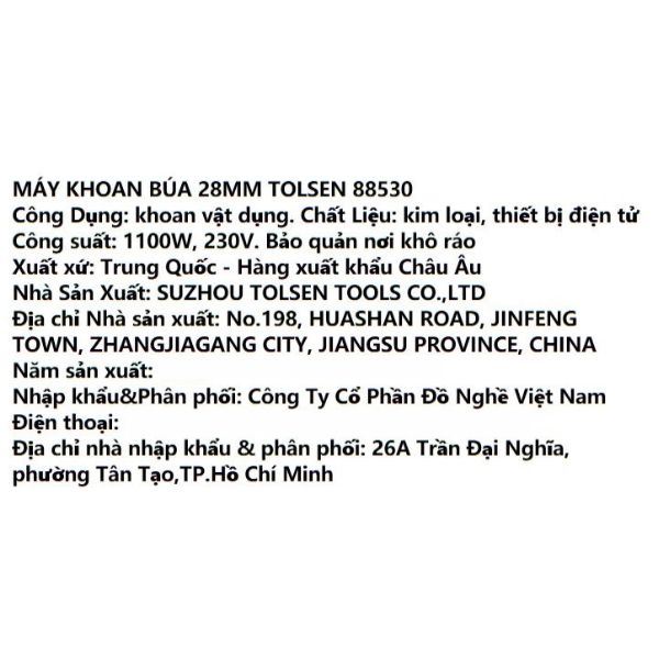 Máy khoan búa điện Tolsen 88530 1100W Màu Đen - Vàng