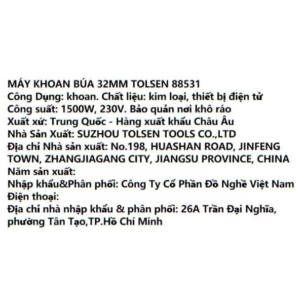 Máy khoan búa điện Tolsen 88531 1500W Màu Đen - Vàng