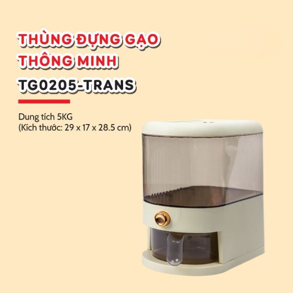 Thùng gạo 5 kg Tanaka TG0205-TRANS trong suốt Màu Trắng