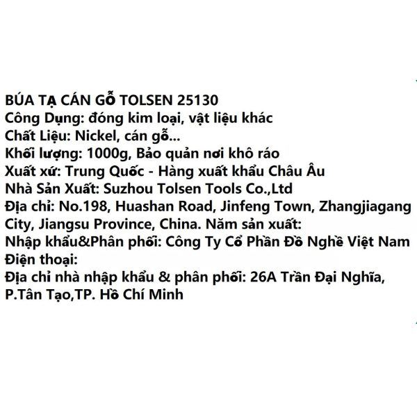 Búa tạ cán gỗ Tolsen 25130 Màu Đen - nâu