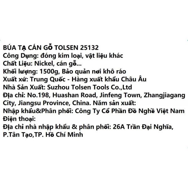 Búa tạ cán gỗ Tolsen 25132 Màu Đen - nâu