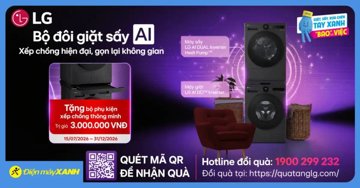Khuyến Mãi Máy giặt LG: Chương trình quà tặng Stacking kit Giặt - Sấy 2026