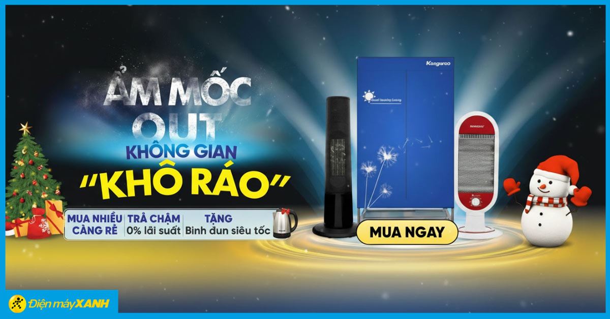 Mua quạt sưởi, tủ sấy tặng bình đun siêu tốc, trả góp 0% tháng 12