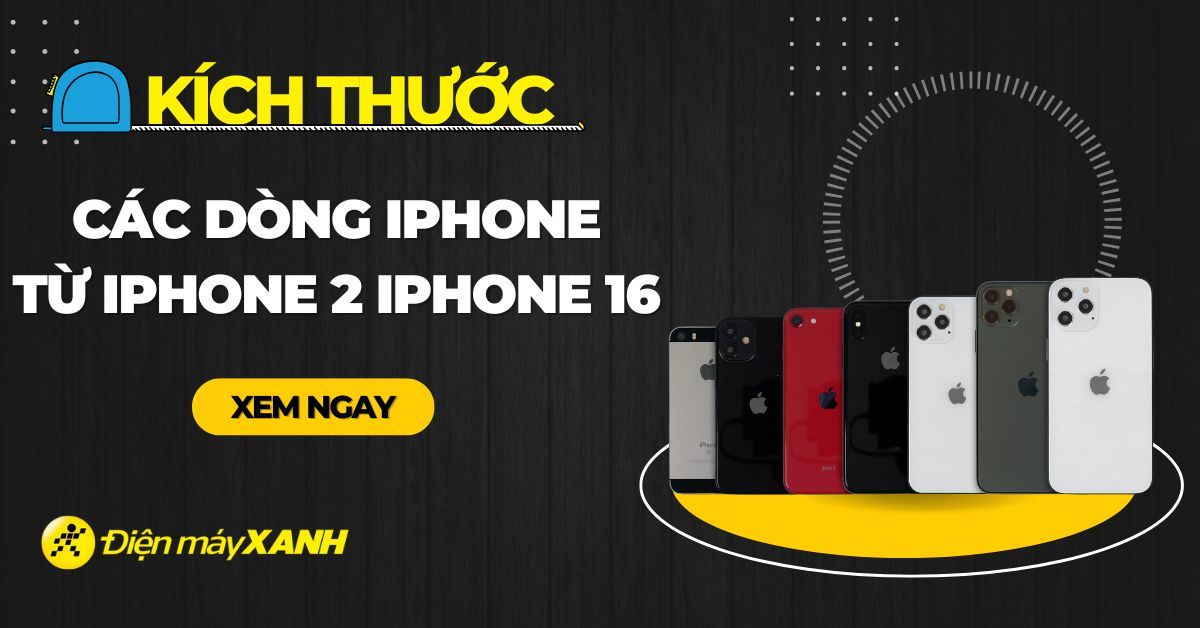 So sánh kích thước các dòng iPhone từ iPhone 2 đến iPhone 16