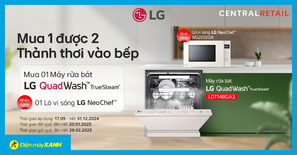 Mua máy rửa chén LG, tặng ngay lò vi sóng LG MS2032GIK trị giá 3.990.000 đồng