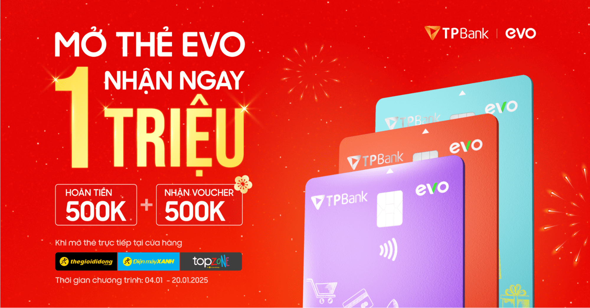 Mở thẻ tín dụng TPBank EVO - Nhận ngay lì xì 1 triệu mua sắm tại Điện máy XANH