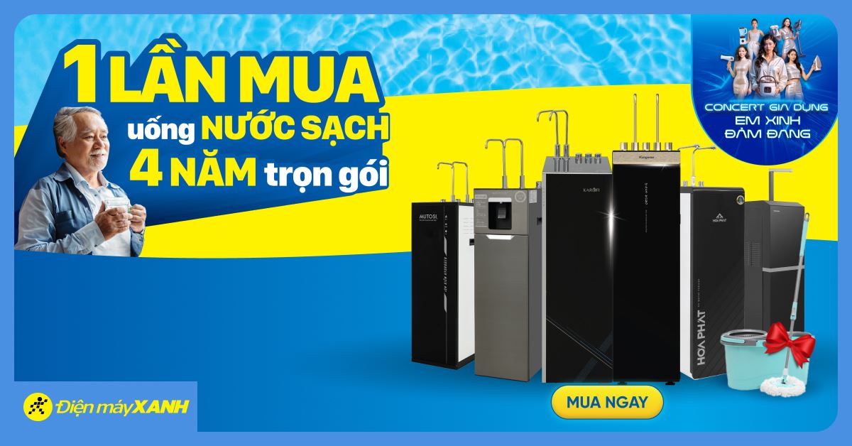 Khuyến mãi máy lọc nước tháng 12 tại Điện máy XANH - Giá ưu đãi, trả chậm 0%, tặng Bộ lau nhà Hommy và PMH