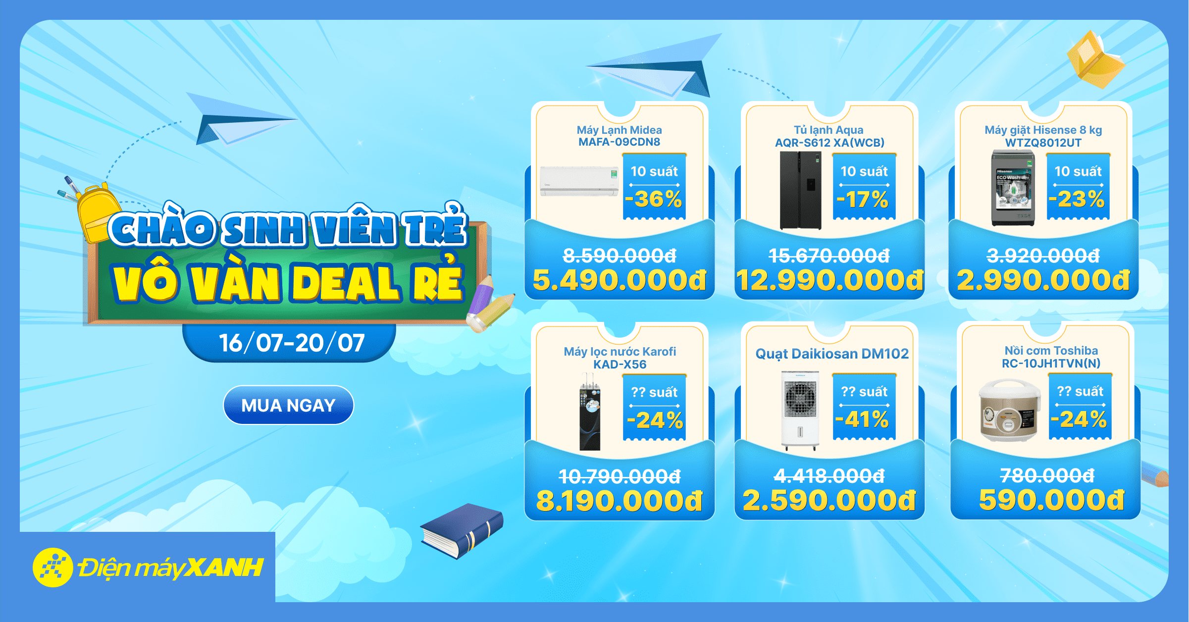 CHÀO SINH VIÊN TRẺ – VÔ VÀN DEAL RẺ: Giảm sâu đến 49% hàng loạt đồ điện tử, gia dụng, cá nhân cực xịn!