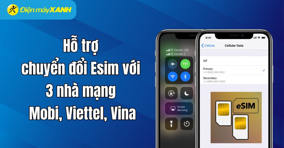 Hỗ trợ chuyển đổi Esim dễ dàng với 3 nhà mạng Mobi, Viettel, Vina