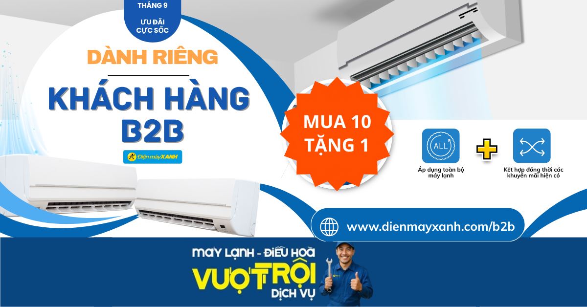 Ưu đãi sốc cho khách hàng doanh nghiệp: Mua 10 máy lạnh tặng 1 tại Điện máy XANH!