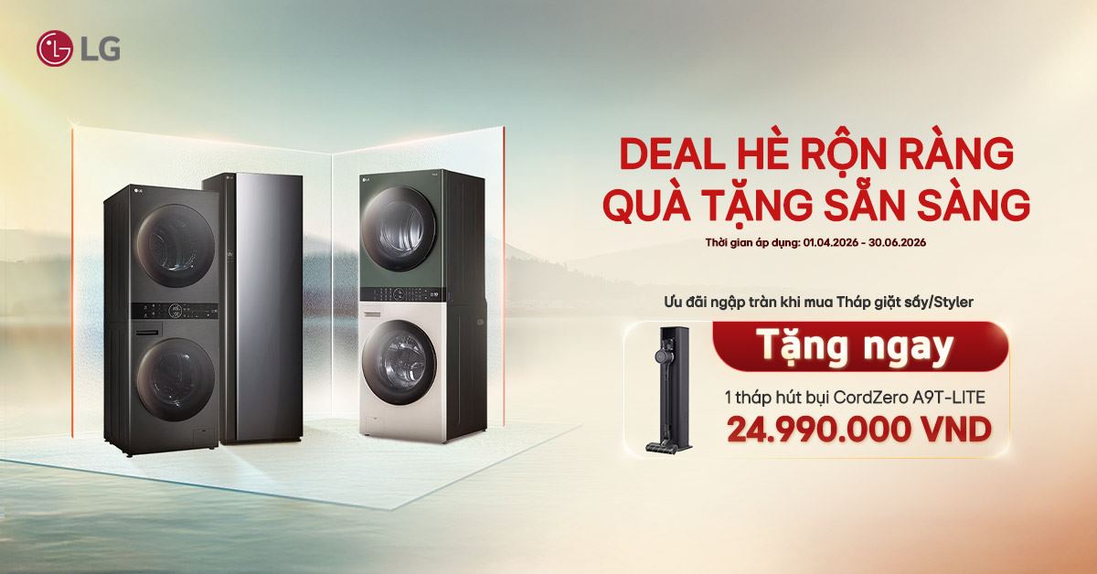 CTKM MUA SẢN PHẨM Washtower& Styler TẶNG MÁY HÚT BỤI Tháng 04/2026