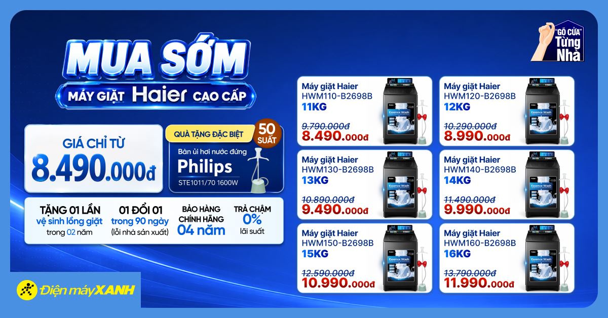 Mua sớm máy giặt Haier cao cấp tại Điện máy XANH, giá chỉ từ 8.490.000đ